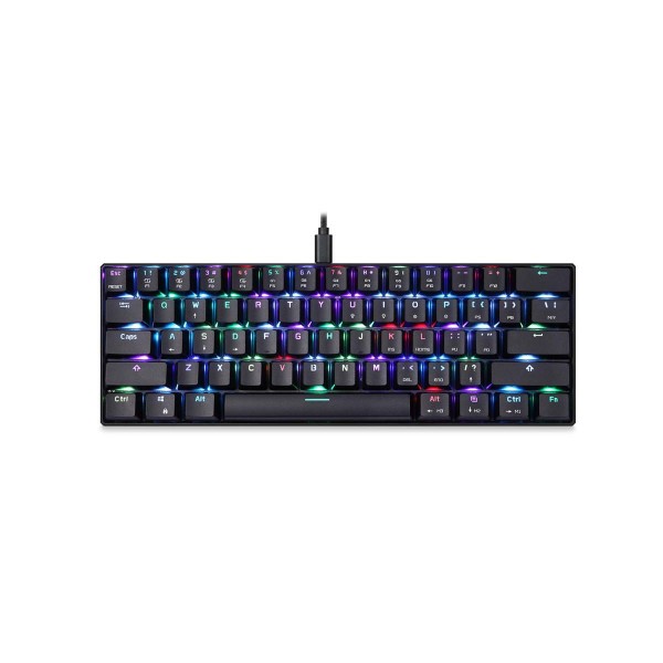 Tastatura gaming mecanica Motospeed CK61 cu fir de 1.5m, conexiune USB, iluminat RGB, Switch-uri Outemu Blue, Negru