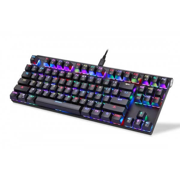 Tastatura gaming mecanica Motospeed CK101 cu fir de 1.5m, conexiune USB, iluminat RGB, Switch-uri Blue, Negru