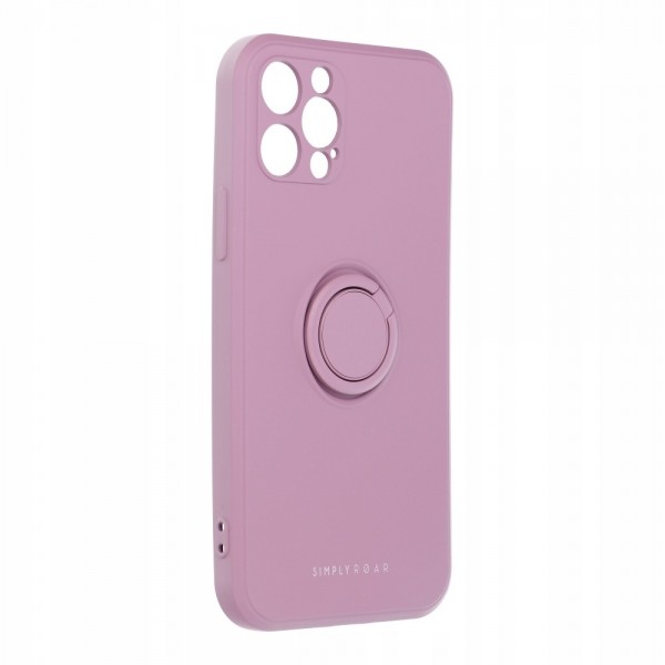 Husa Spate Roar Amber Compatibila Cu iPhone 12 Pro, Inel Metalic Pe Spate, Protectie Camera, Mov
