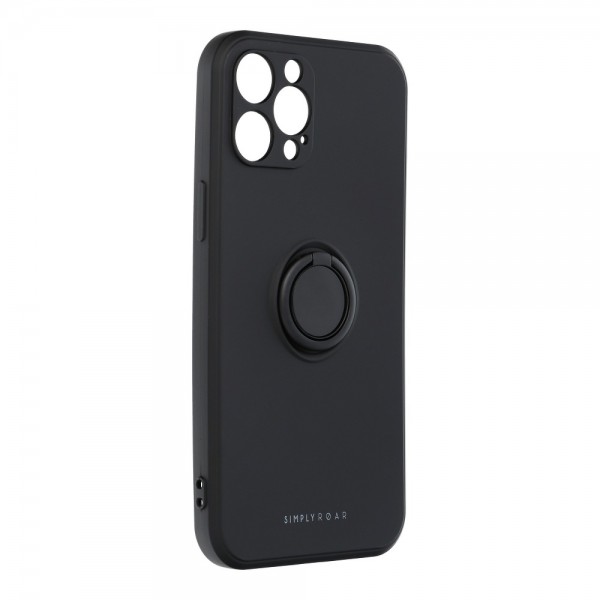 Husa Spate Roar Amber Compatibila Cu iPhone 12 Pro Max, Inel Metalic Pe Spate, Protectie Camera, Negru