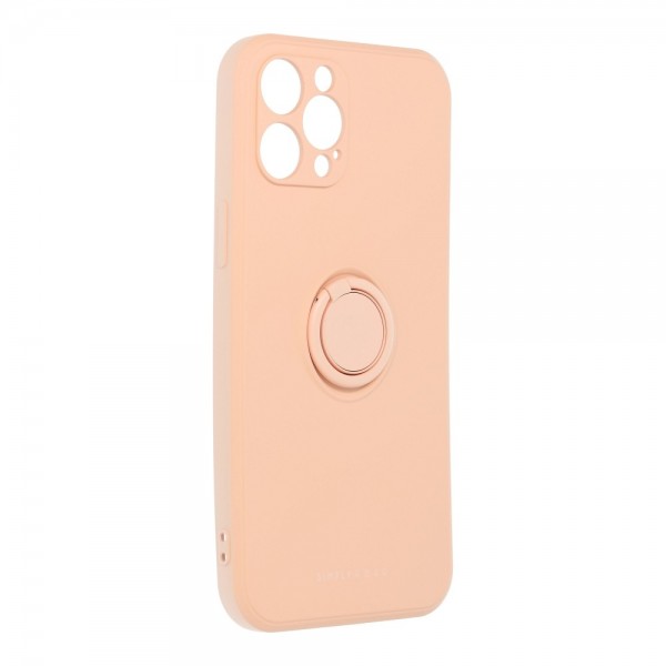 Husa Spate Roar Amber Compatibila Cu iPhone 12 Pro Max, Inel Metalic Pe Spate, Protectie Camera, Roz