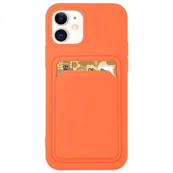 Husa Spate Upzz Silicone Walllet Compatibila Cu iPhone 12 Pro Max, Suport De Card Pe Spate, Orange Inchis