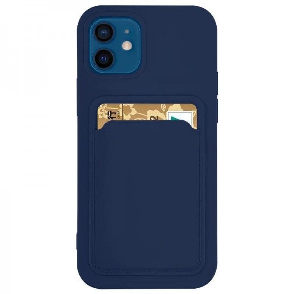 Husa Spate Upzz Silicone Walllet Compatibila Cu iPhone 13 Pro, Suport De Card Pe Spate, Navy Albastru
