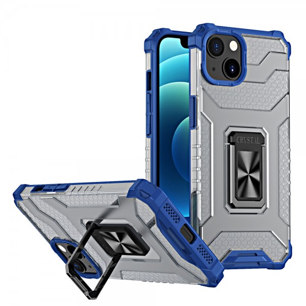 Husa Spate AntiShock Upzz Tough Stand Crystal Ring Compatibila Cu iPhone 12, Albastru