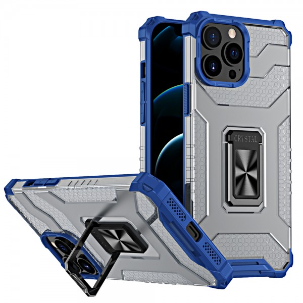Husa Spate AntiShock Upzz Tough Stand Crystal Ring Compatibila Cu iPhone 12 Pro, Albastru