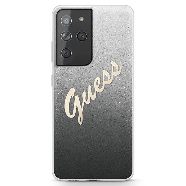 Husa Spate Guess Compatibila Cu Samsung Galaxy S21 Ultra, Script Glitter Gradient, Negru – 0495933