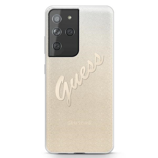 Husa Spate Guess Compatibila Cu Samsung Galaxy S21 Ultra, Script Glitter Gradient, Gold – 0495964