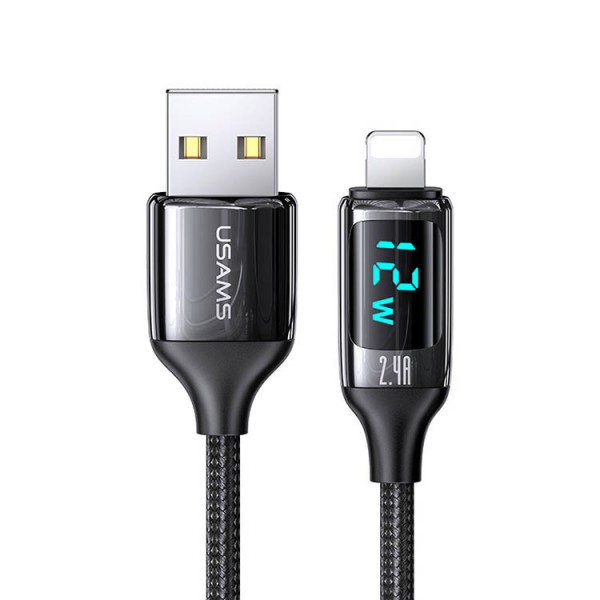 Cablu Date Incarcare USAMS U78, USB – Lightning, Incarcare Rapida. PD, Afisaj Digital, Lungime 1,2m, Negru – 5399