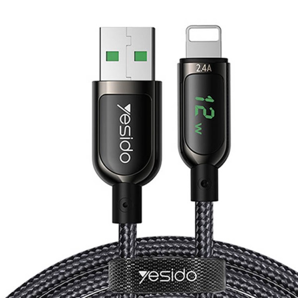 Cablu Date Incarcare Yesido (CA-84), USB – Lightning, 12W, 2.4A, Afisaj Digital, Lungime 1,2m, Negru – 5289