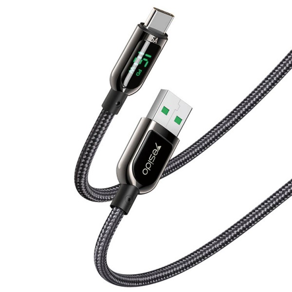 Cablu Date Incarcare Yesido (CA-85), USB la USB Type C, Fast Charge 66W, 5A , Afisaj Digital, Lungime 1,2m, Negru – 5326