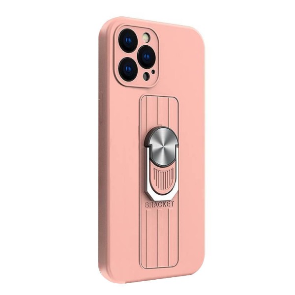 Husa Spate Upzz Ring Liquid Compatibila Cu iPhone 12 Pro, Suport Metalic Pe Spate, Protectie La Camera, Roz