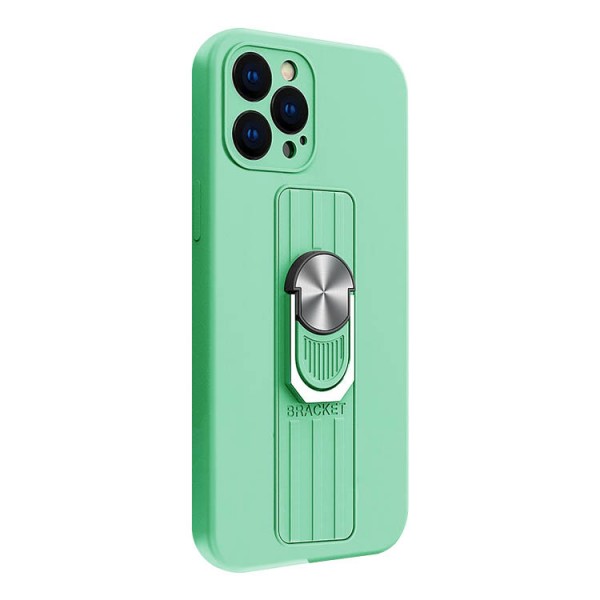 Husa Spate Upzz Ring Liquid Compatibila Cu iPhone 13 Pro Max, Suport Metalic Pe Spate, Protectie La Camera, Verde Menta