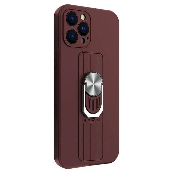 Husa Spate Upzz Ring Liquid Compatibila Cu iPhone 12 Pro, Suport Metalic Pe Spate, Protectie La Camera, Maro