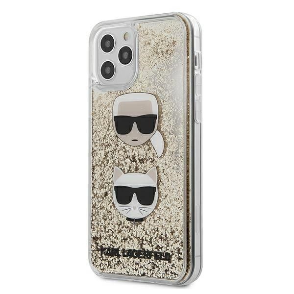 Husa Spate Karl Lagerfeld Compatibila Cu iPhone 12 / 12 Pro, Colectia Karl Si Choupette Liquid Glitter, Gold – 0483268