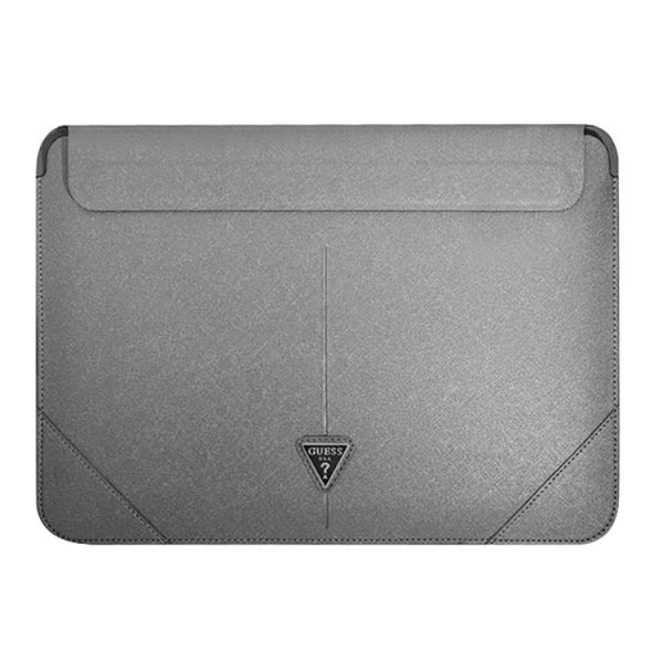 Husa Premium Guess Sleeve Saffiano Triangle Logo, Compatibila Cu Laptop / Macbook Pro / Air 13 inch, Silver – 39882