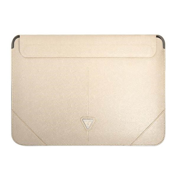 Husa Premium Guess Sleeve Saffiano Triangle Logo, Compatibila Cu Laptop / Macbook 16 inch, Crem – 39936