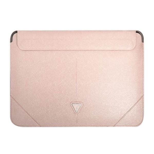 Husa Premium Guess Sleeve Saffiano Triangle Logo, Compatibila Cu Laptop / Macbook 16 inch, Roz – 39912