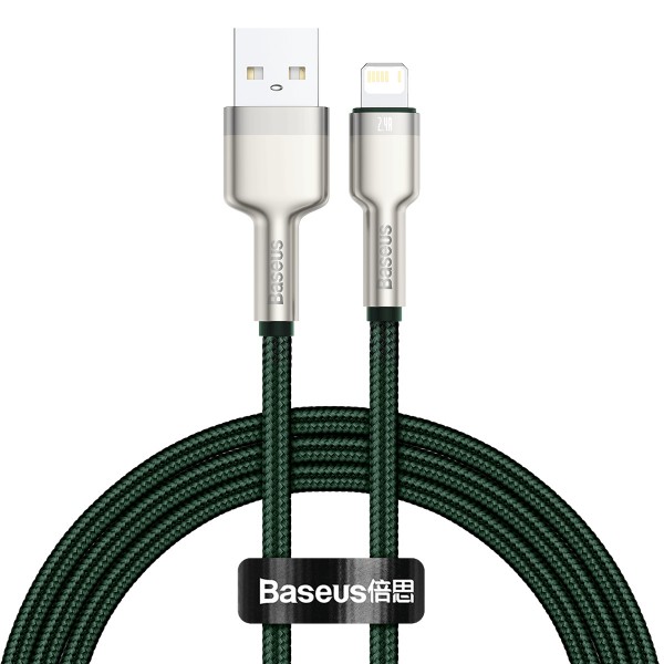 Cablu pentru incarcare si transfer de date Baseus Cafule Metal, USB/Lightning, 18W, 2.4A, 1m, Verde - CALJK-A06 image