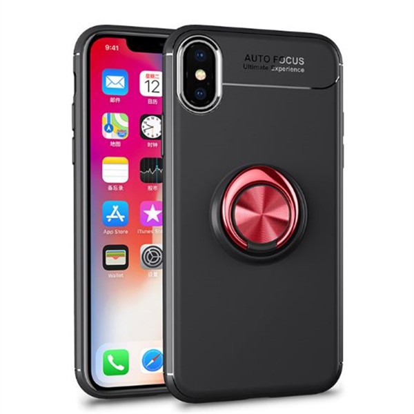 Husa Spate Silicon Premium Iring Metalic Upzz iPhone X, iPhone 10 Cu Ring Metalic Pe Spate Negru-red