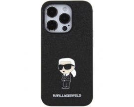 Husa Spate Karl Lagerfeld Compatibila Cu iPhone 15 Pro, Coletia Glitter Ikonik Logo Metal, Negru - 165413