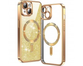 Husa Upzz Luxury Crystal Glitter MagSafe Protectie La Camere, Compatibila Cu iPhone 15 - Gold