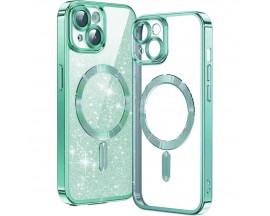 Husa Upzz Luxury Crystal Glitter MagSafe Protectie La Camere, Compatibila Cu iPhone 15 - Light Green