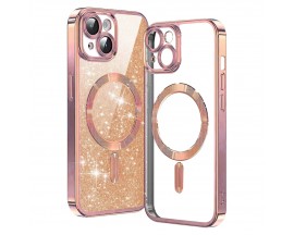 Husa Upzz Luxury Crystal Glitter MagSafe Protectie La Camere, Compatibila Cu iPhone 15 - Rose Gold