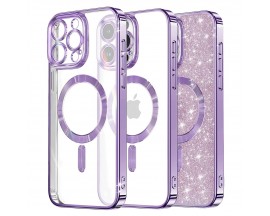 Husa Upzz Luxury Crystal Glitter MagSafe Protectie La Camere, Compatibila Cu iPhone 15 Pro - Light Purple