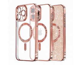 Husa Upzz Luxury Crystal Glitter MagSafe Protectie La Camere, Compatibila Cu iPhone 14 Pro - Rose Gold