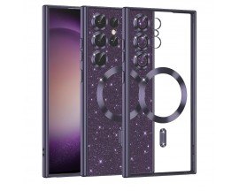 Husa Upzz Luxury Crystal Glitter MagSafe Protectie La Camere, Compatibila Cu Samsung Galaxy S23 Ultra 5G - Deep Purple