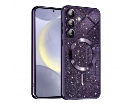Husa Upzz Luxury Crystal Glitter MagSafe Protectie La Camere, Compatibila Cu Samsung Galaxy S24 - Deep Purple