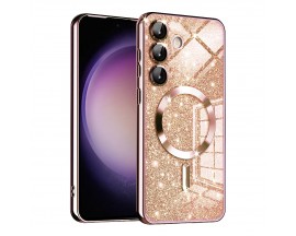 Husa Upzz Luxury Crystal Glitter MagSafe Protectie La Camere, Compatibila Cu Samsung Galaxy S23 FE - Rose Gold