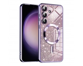 Husa Upzz Luxury Crystal Glitter MagSafe Protectie La Camere, Compatibila Cu Samsung Galaxy S23 FE - Light Purple