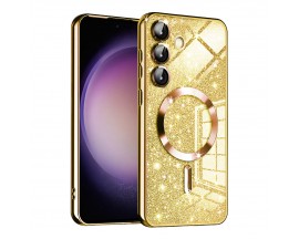 Husa Upzz Luxury Crystal Glitter MagSafe Protectie La Camere, Compatibila Cu Samsung Galaxy S23 FE - Gold