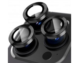 Set Protectie Sticla Securizata si Aluminiu Individuala Pentru Camera Upzz Compatibila Cu iPhone 14 Pro, Black