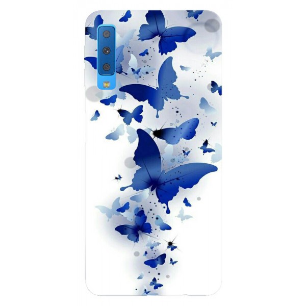 Husa Silicon Soft Upzz Print Samsung Galaxy A7 2018 Model Blue Butterflies