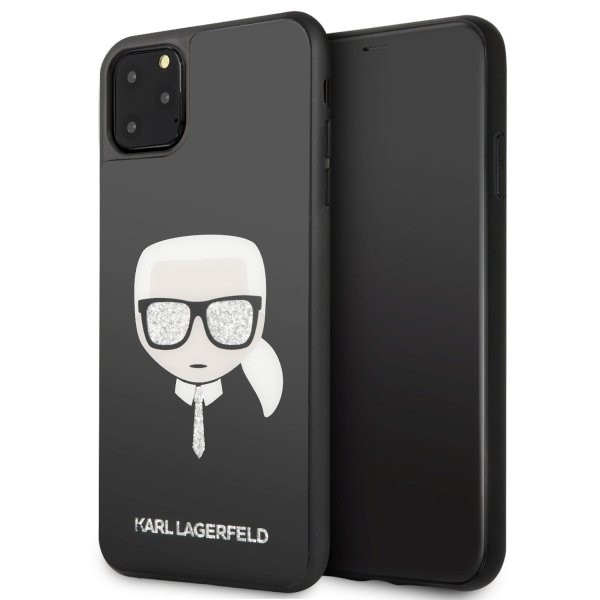 Husa Premium Karl Lagerfeld iPhone 11 Pro Max Glitter Iconic Karl Head Negru image5