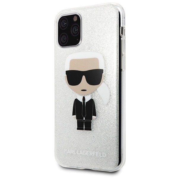 Husa Premium Karl Lagerfeld iPhone 11 Pro Max Glitter Karl Argintiu, Silicon image7