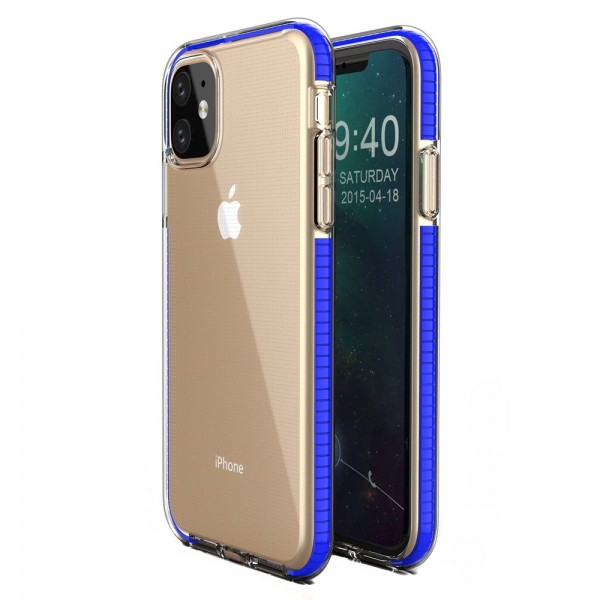 Husa Spate Upzz Spring iPhone 11 ,silicon 1mm ,rezistenta La Socuri ,transparenta Cu Margine Albastru
