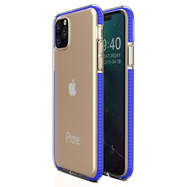 Husa Spate Upzz Spring iPhone 11 Pro Max ,silicon 1mm ,rezistenta La Socuri ,transparenta Cu Margine Albastru