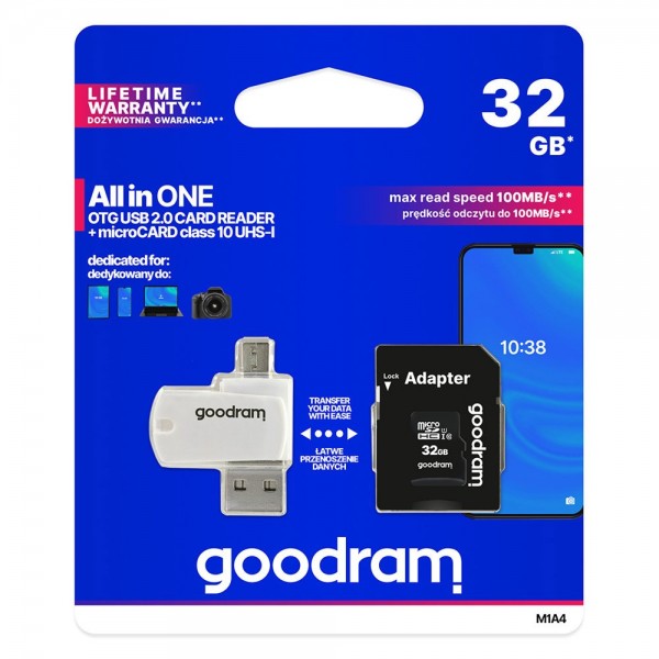 Card Microsd Goodram All In One 32gb Uhs-i ,clasa 10 ,adaptor Sd ,cititor Microsd Otg