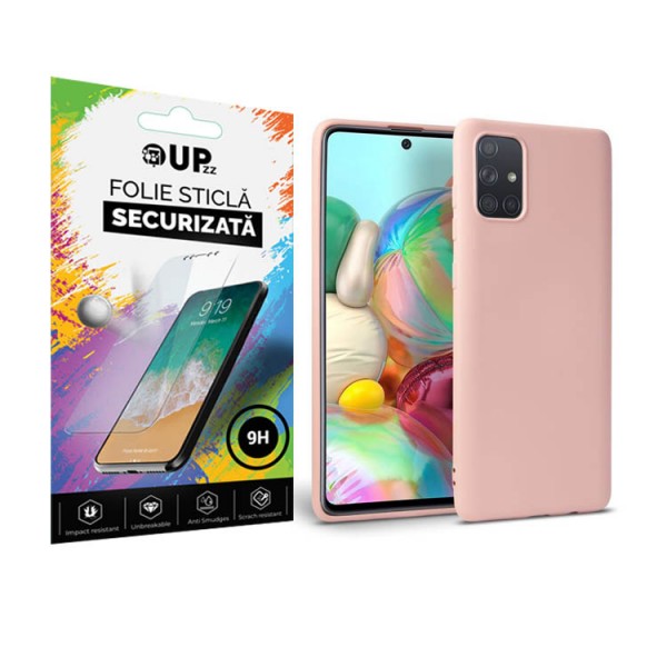 Pachet Husa Upzz Candy Silicon Compatibila Cu Samsung Galaxy A41, Roz + Folie Sticla Upzz Glass itelmobile.ro imagine noua 2022