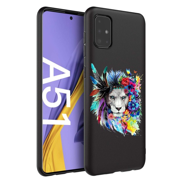 Husa Silicon Soft Upzz Print Candy Compatibila Cu Samsung Galaxy A51, Model Flower Lion Negru