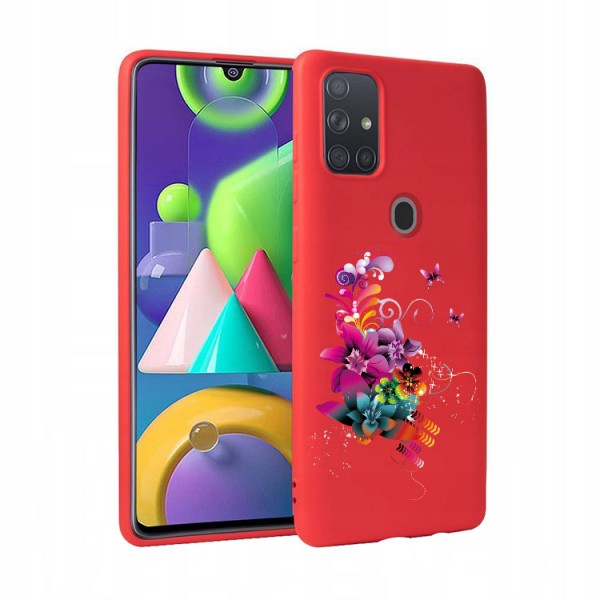 Husa Silicon Soft Upzz Print Candy Compatibila Cu Samsung Galaxy A21s, Model Flower Pattern Red
