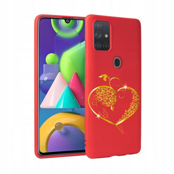Husa Silicon Soft Upzz Print Candy Compatibila Cu Samsung Galaxy A21s, Model Gold Heart Red