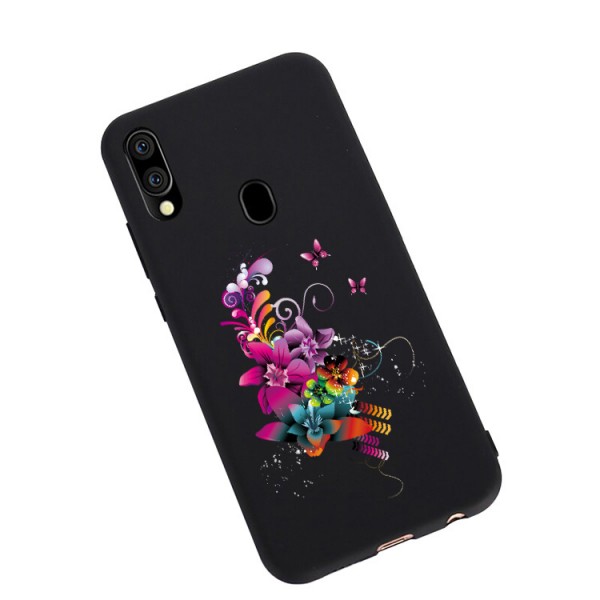 Husa Silicon Soft Upzz Print Candy Compatibila Cu Samsung Galaxy A20e, Model Flower Pattern Negru