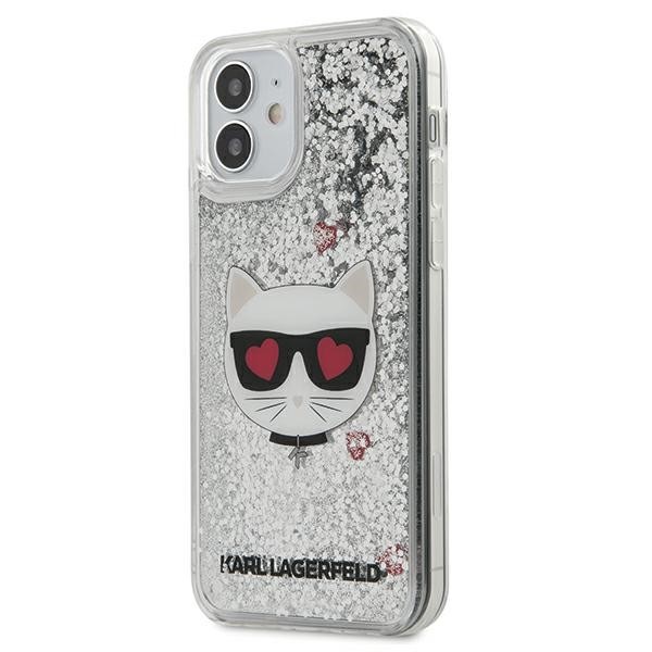 Husa Premium Originala Karl Lagerfeld Compatibila Cu iPhone 12 Mini ,colectia Liquid Glitter Choupette,silver – Klhcp12slcglsl