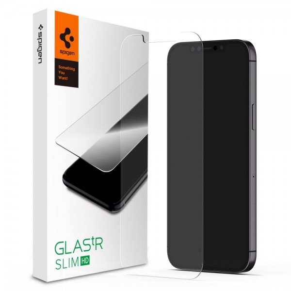 Folie Premium Tempered Glass Spigen Glass Tr Slim iPhone 12 /iphone 12 Pro ,full Cover -transparenta -agl01511