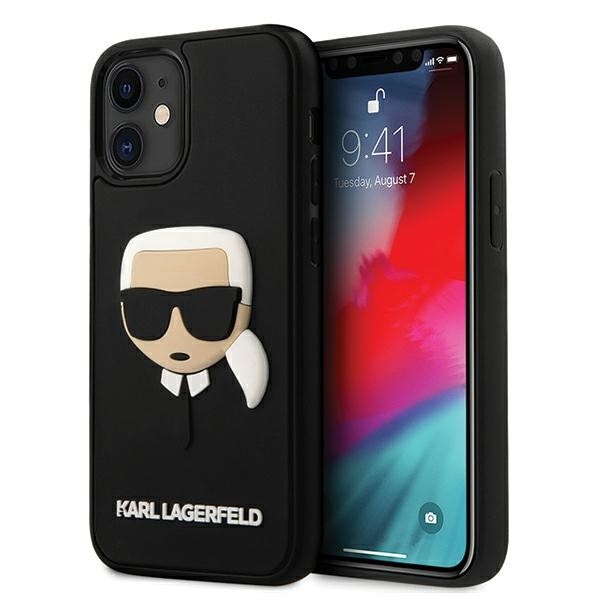 Husa Premium Karl Lagerfeld iPhone 12 Mini , Colectia 3d Rubber Karl Head, Negru – Klhcp12skh3dbk