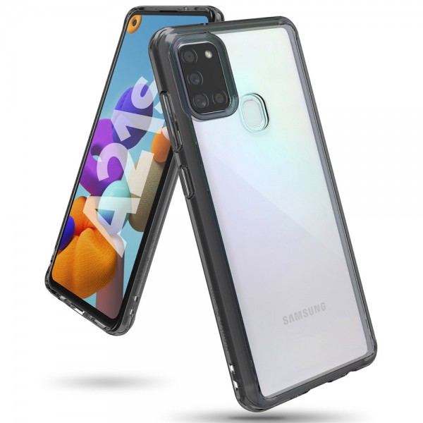 Husa Premium Ringke Fusion Compatibila Cu Samsung Galaxy A21s, Transparenta Cu Rama Fumurie geekmall.ro imagine noua tecomm.ro